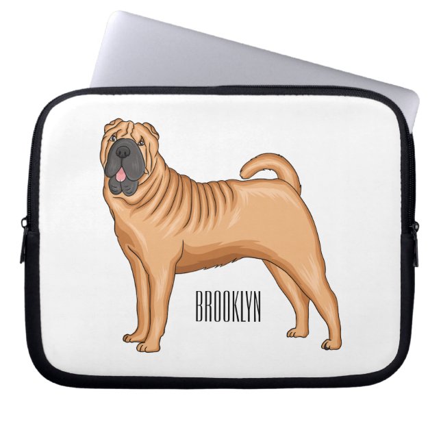 Kinesisk illustration av Shar-Pei-hund tecknad Laptop Fodral (Framsidan)