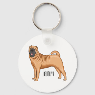 Kinesisk illustration av Shar-Pei-hund tecknad Nyckelring
