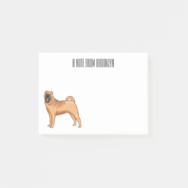Kinesisk illustration av Shar-Pei-hund tecknad Post-it Block (Framsida)
