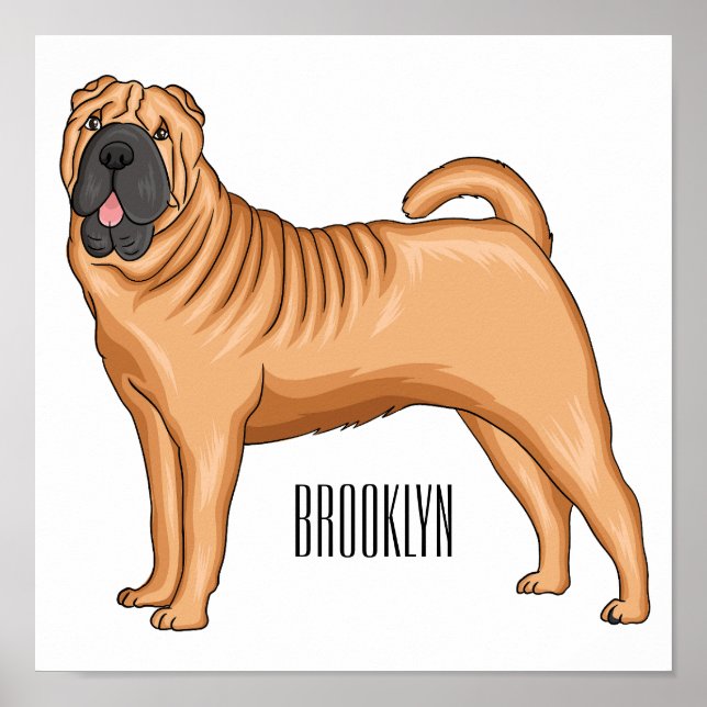 Kinesisk illustration av Shar-Pei-hund tecknad Poster (Framsidan)