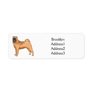 Kinesisk illustration av Shar-Pei-hund tecknad Returadress Etikett