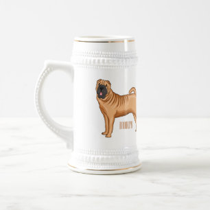 Kinesisk illustration av Shar-Pei-hund tecknad Sejdel