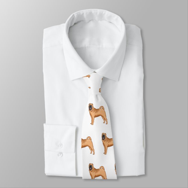 Kinesisk illustration av Shar-Pei-hund tecknad Slips (Bunden)