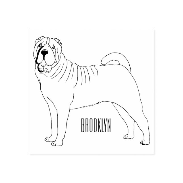 Kinesisk illustration av Shar-Pei-hund tecknad Stämpel (Tryck)