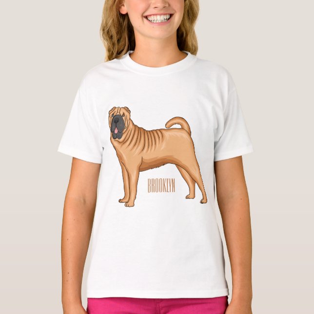 Kinesisk illustration av Shar-Pei-hund tecknad T Shirt (Framsida)