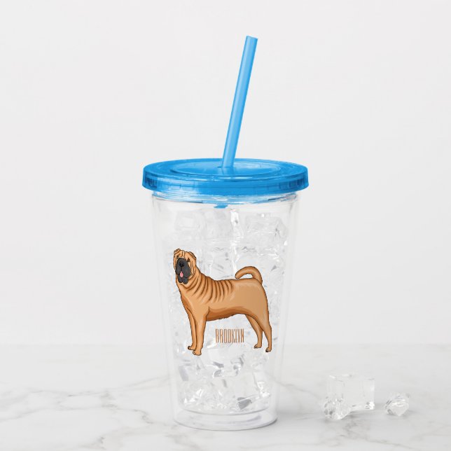 Kinesisk illustration av Shar-Pei-hund tecknad Take Away Mugg (Baksida Ice)