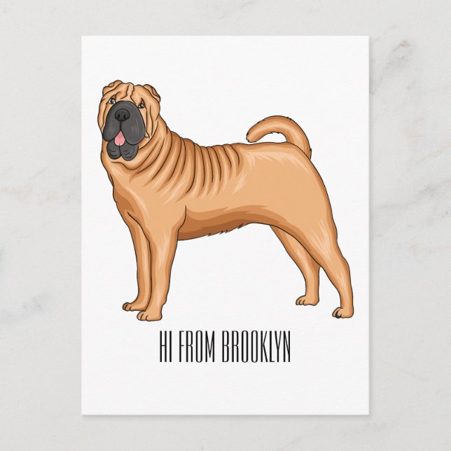 Kinesisk illustration av Shar-Pei-hund tecknad Vykort (Framsida)