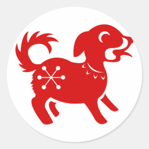 KINESISK ILLUSTRATION FÖR ZODIACHUND PAPERCUT RUNT KLISTERMÄRKE
