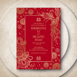 Kinesisk inbjudan till Dragon Phoenix Wedding