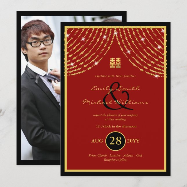 Kinesisk inbjudan till PHOTO Wedding Ampersand (Fram/baksida)