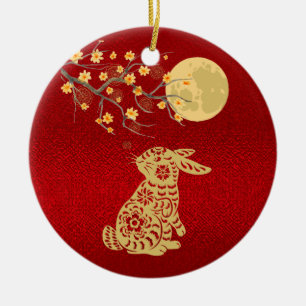 Kinesisk kanin Måne Red Foil Julgransprydnad Keramik