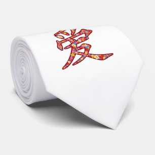 Kinesisk KÄRLEK Calligraphy Flowers Tie Slips