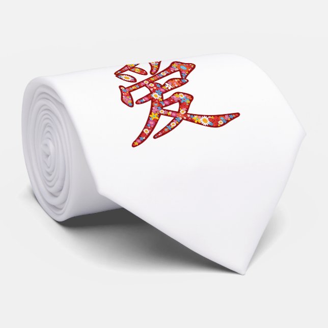 Kinesisk KÄRLEK Calligraphy Flowers Tie Slips (Rullad)