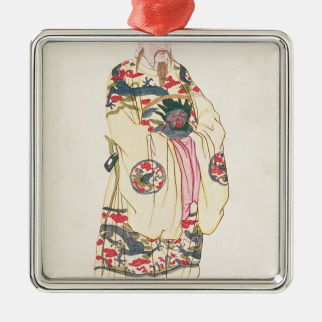 Kinesisk kejsare i ceremoniell dräkt julgransprydnad metall (Framsidan)