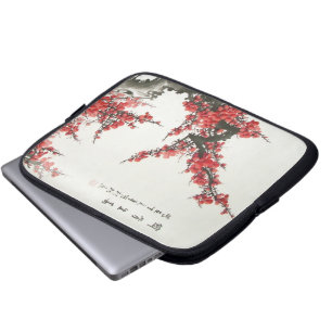Kinesisk körsbärsröd blommar laptop sleeve