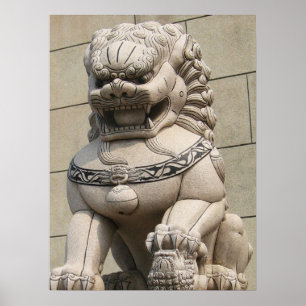 Kinesisk kvinnlig Guardian Lion Foo Dog 石獅 Poster