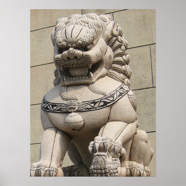 Kinesisk kvinnlig Guardian Lion Foo Dog 石獅 Poster (Framsidan)