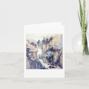 Kinesisk landskapspensel, målning W/Dikt av Li Bai Kort