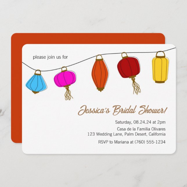 Kinesisk Lantern Inbjudningskort för möhippa (Fram/baksida)