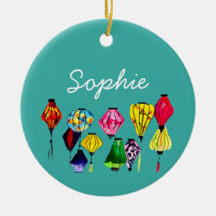 Kinesisk lanternart julgransprydnad keramik