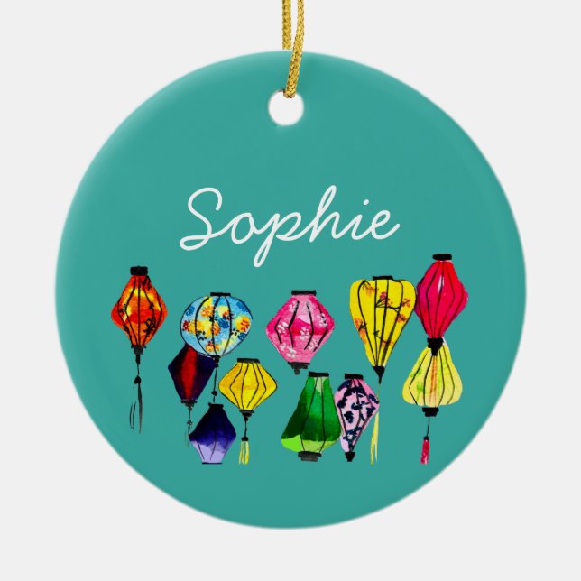 Kinesisk lanternart julgransprydnad keramik (Framsidan)