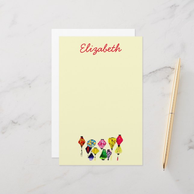 Kinesisk lanternfärgad konst brevpapper (Fram/Back In Situ)