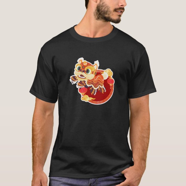 Kinesisk Lejon dansare, nyårskjorta, Barongsai T Shirt (Framsida)