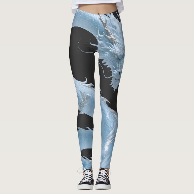Kinesisk Ljusblå Drak Konst Fantasy Design Med Leggings (Framsida)