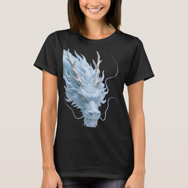 Kinesisk Ljusblå Drak Konst Fantasy Design Med T Shirt (Framsida)