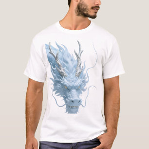 Kinesisk Ljusblå Drak Konst Fantasy Design Med T Shirt