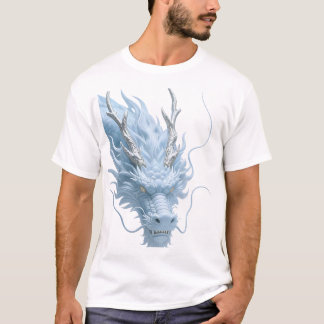 Kinesisk Ljusblå Drak Konst Fantasy Design Med T Shirt