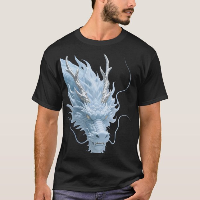 Kinesisk Ljusblå Drakkonst Fantasydesign Med T Shirt (Framsida)