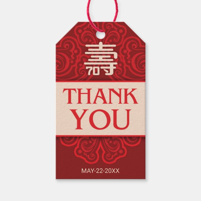 Kinesisk "Longevity" 70:e födelsedagsgåva Märkre Presentetikett (Framsidan)