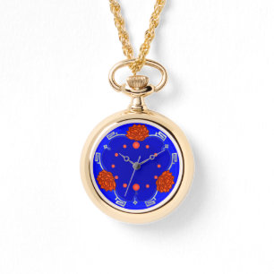Kinesisk Lotus Blommar (Red, Royal Blue, Silver) Armbandsur