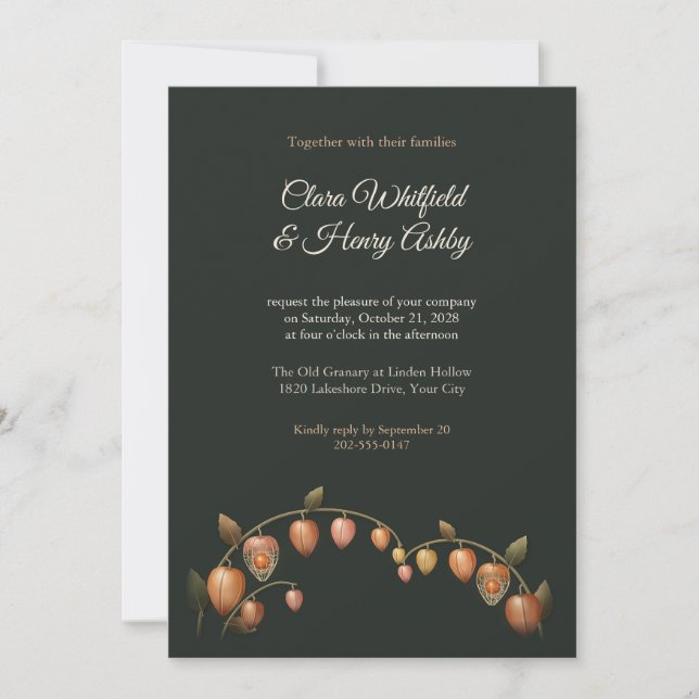 Kinesisk Lykt Physalis Höst Bröllopsinbjudan Inbjudningar (Framsida)
