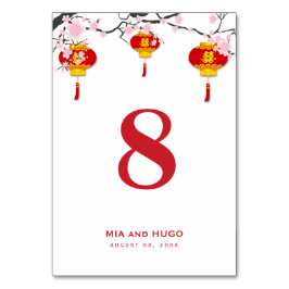 Kinesisk Lykta och Körsbärsblommor Bröllop Bordsnummer