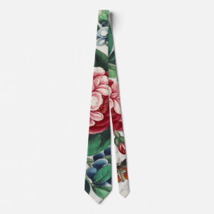 Kinesisk målning med blommor och fjäril slips