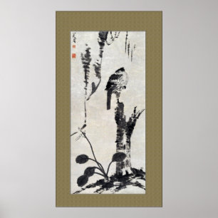Kinesisk målning, natur, fågel, poster