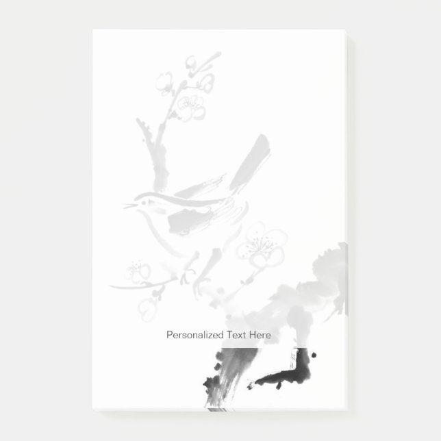 Kinesisk målning, plommonblommar och fågel post-it block (Framsida)