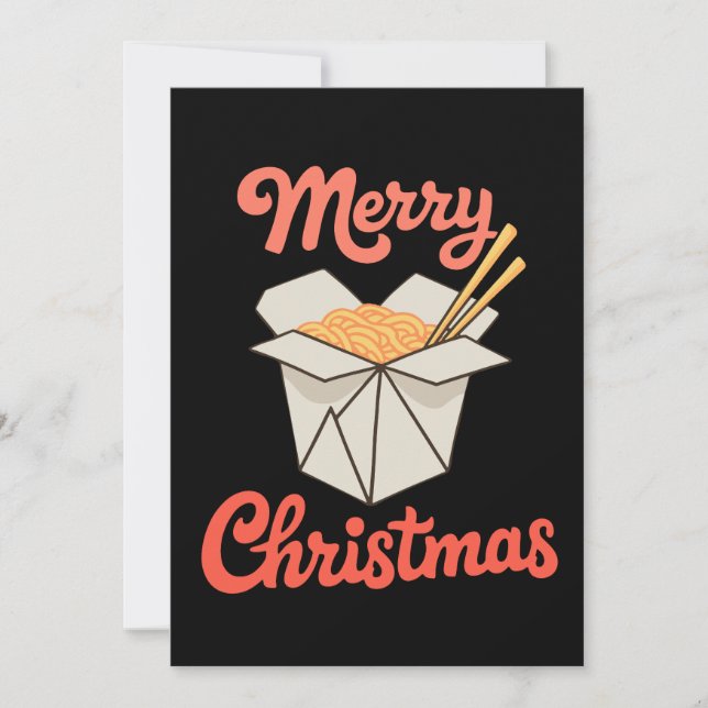 Kinesisk mat Takeout Box ätpinnar jul Xmas Inbjudningar (Framsida)