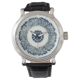 Kinesisk medaljong: Indigo blå chinoiserie Armbandsur