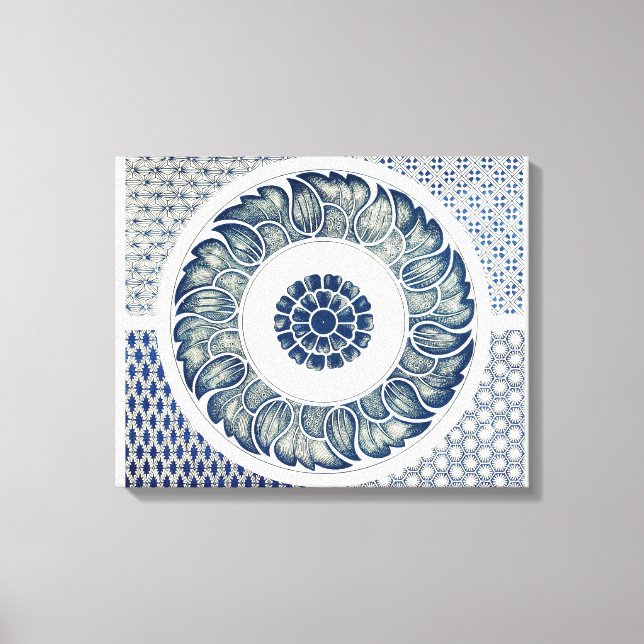 Kinesisk medaljong: Indigo blå chinoiserie Canvastryck (Framsida)