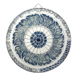 Kinesisk medaljong: Indigo blå chinoiserie Darttavla