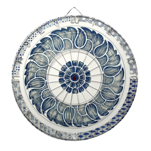 Kinesisk medaljong: Indigo blå chinoiserie Darttavla (Framsidan)