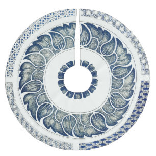 Kinesisk medaljong: Indigo blå chinoiserie Julgransmatta Borstad Polyester