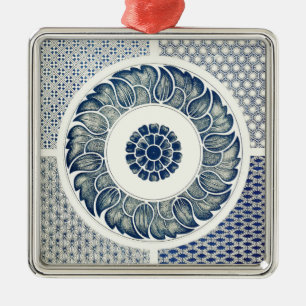 Kinesisk medaljong: Indigo blå chinoiserie Julgransprydnad Metall