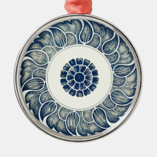 Kinesisk medaljong: Indigo blå chinoiserie Julgransprydnad Metall