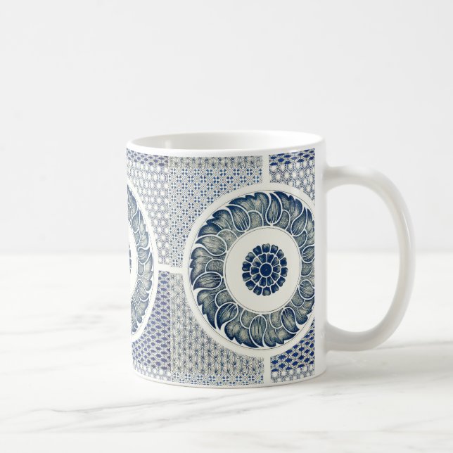 Kinesisk medaljong: Indigo blå chinoiserie Kaffemugg (Höger)