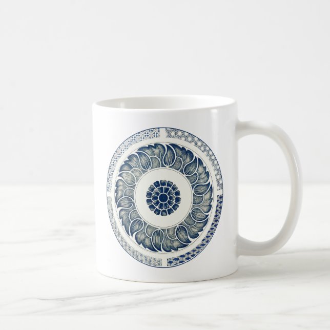 Kinesisk medaljong: Indigo blå chinoiserie Kaffemugg (Höger)