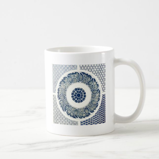 Kinesisk medaljong: Indigo blå chinoiserie Kaffemugg (Höger)